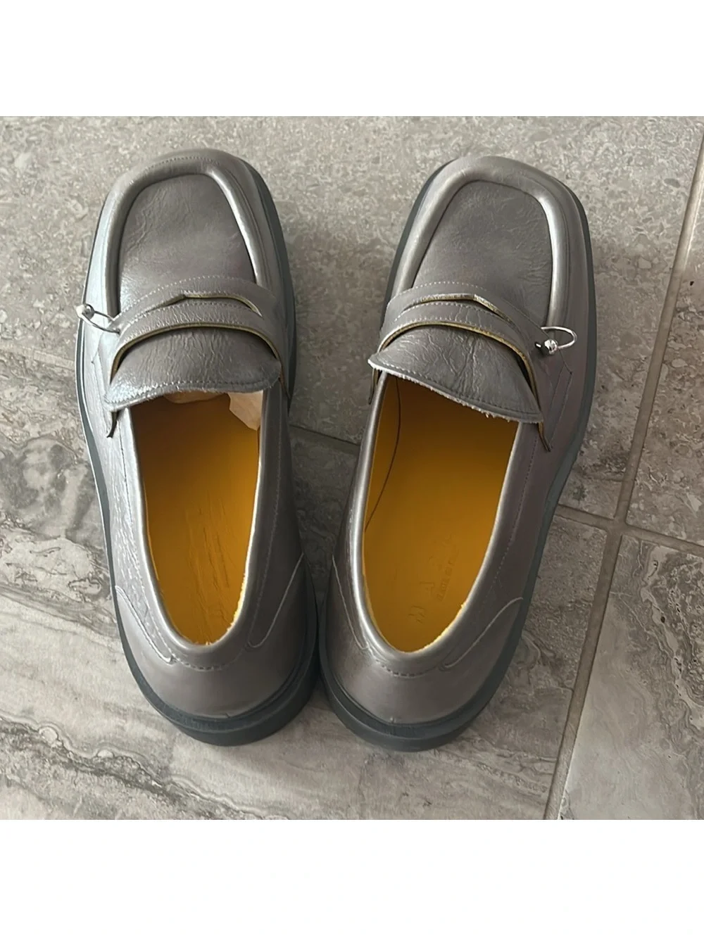 MARNI Moccasin Iconic Square-Toe Chunky Loafers Grey Size 44 NEW +DustBag